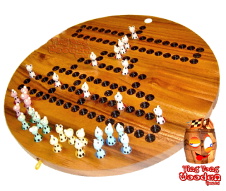 Barricade Frog The Malefice Dice Game as a wooden board game with ceramic frogs and wooden dice