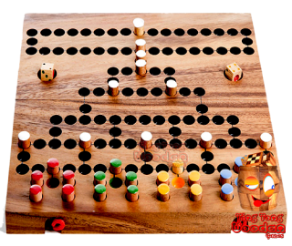 Barikade with larger pins Malfiz Wooden dice game as a game board version with dice and wooden figures Thailand
