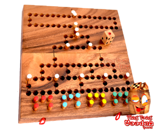 Barricade Malefiz Dice game Family board game as a wooden game board with game pieces and dice