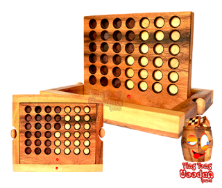 Quatre en ligne Le jeu de stratégie en bois avec des jetons pour deux joueurs Quatre victoires Bingo