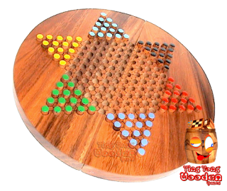 chinese checkers, halma or star halma board round wooden monkey pod thailand