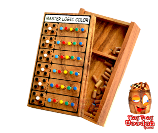 Mastermind, super brain, wood logic game with super color code wooden box from monkey pod Thailand