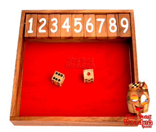 Shut the Box the dice game Jägermeister drinking game made of wood up to the number 9 Klappenspiel wooden game Thailand