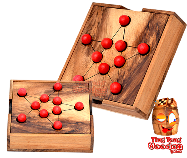 pythagore star strategy box solitaire monkey pod wooden game Thailand 