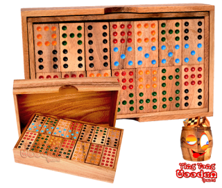 Domino 9 grande boîte avec 56 jeux en bois de singe en bois de dominos en bois Thaïlande