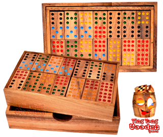 Domino Box 9 Punkten ein Holz Dominospiel für bis zu 6 Spieler mit 56 Dominosteinen wooden games Thailand