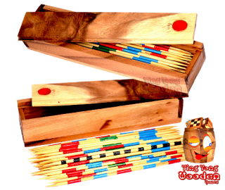 Mikado oder Pick Up Sticks ein spannendes Holz Geschicklichkeitsspiel samanea wooden games thailand