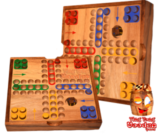 Ludjamgo Box Pins Six and Run Home Würfelspiel in Holzbox mit Stiften Monkey Pod Game Thailand