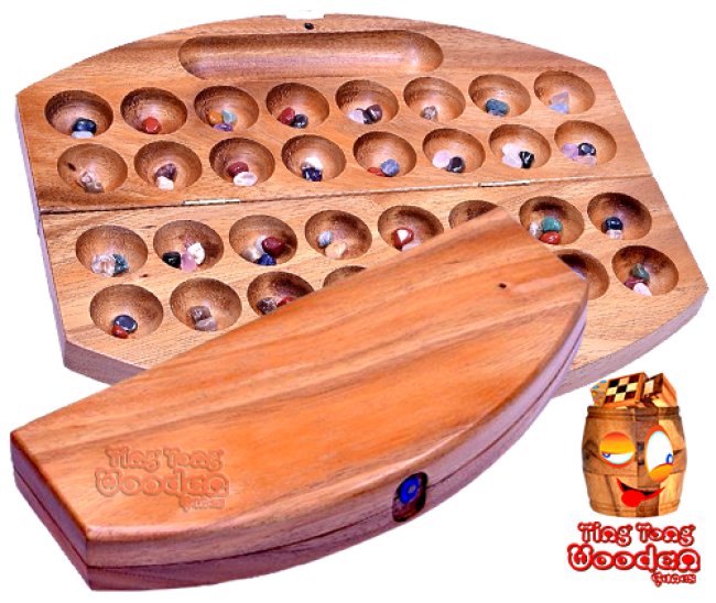 hus the semi-precious stone game bao bao with 32 troughs and 48 tiles from monkey pod wooden games thailand