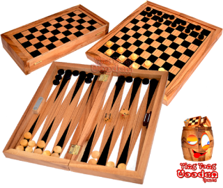 Backgammon und Damespiel in einer large Holzbox aus Monkey Pod Thai wooden games