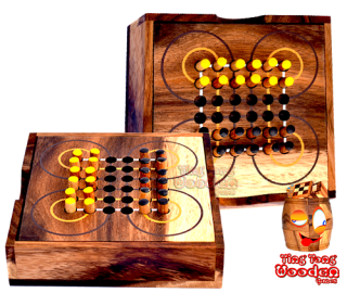 Surakarta Roundabout Game as wooden box with wooden plugs for travel Monkey Pod wooden games Thailand