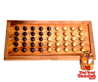 Fanorona Brettspiel aus Holz mit Kugeln Monkey Pod wooden games Thailand