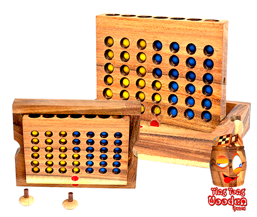 bingo connect four strategy game in wood here in open and closed version