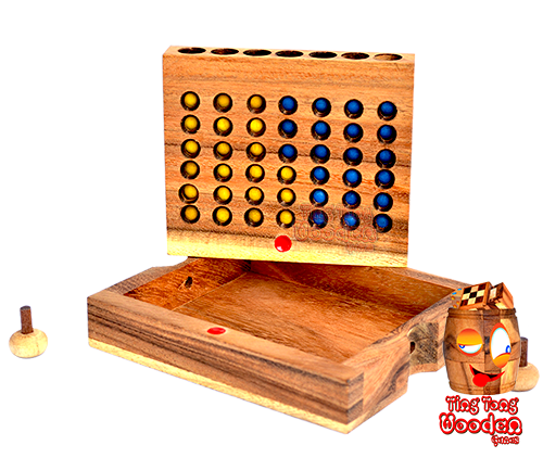 connect four the strategie game in wood here preparing for the game 