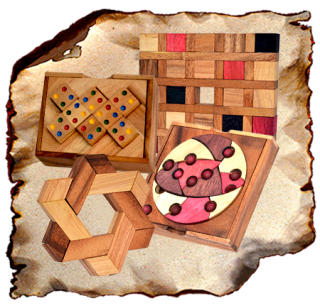 2D Holzpuzzle in Samanea Holzbox zum knobeln und puzzel, Legespiel, Knobelspiel, Puzzle Tangram oder Kuchen Puzzle aus Holz