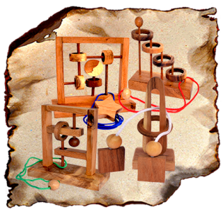 Drewniane puzzle, takie jak puzzle do butelek wina, władca pierścienia, pułapka na mysz, mysz i ser wykonane z drewna
