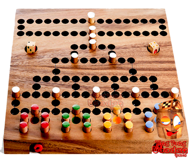 Barikade mit größeren Pins Blockade Würfelspiel aus Holz als Spielbrettversion mit Würfel und Spielfiguren aus Holz Thailand