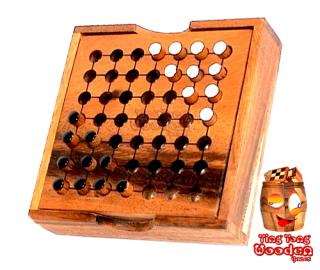 halma for 2 players as a small travel version in wooden box from monkey pod Thailand