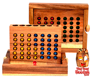 Four Wins the open and closed view in a large wooden box made of Samanea wood