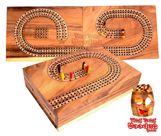 Cribbage wooden board for 4 players or 4 teams with 8 players as a wooden board Variant for folding with playing cards Thailand wooden games