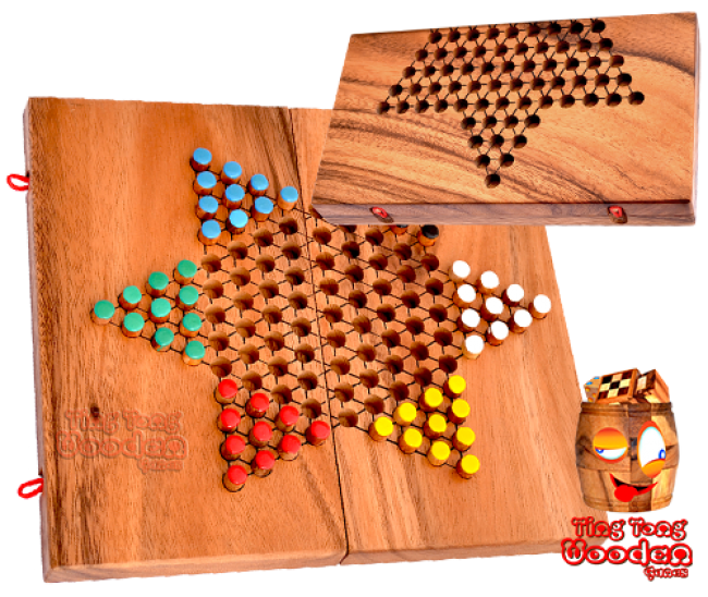 chinese checkers, halma or star halma board wooden monkey pod thailand