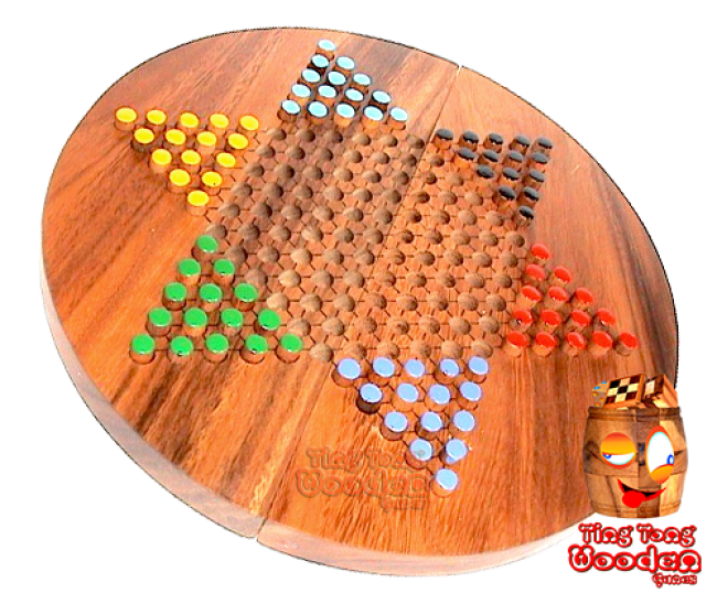 Chinese Checkers, Halma oder Sternhalma Brett rund aus Holz Monkey Pod Thailand