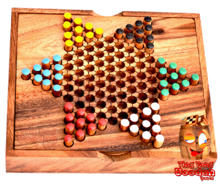 Chinese Checker, Sternhalma Box, Halma aus Holz Strategiespiel als Reiseversion Monkey Pod Thailand