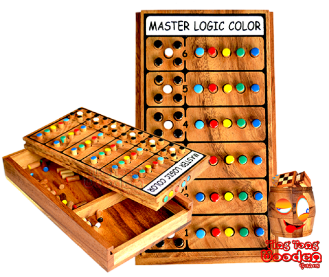 Mastermind, Super Brain, who cracks the super color code of the opponent in 6 steps wooden game Monkey Pod Thailand