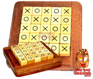 Quixo, Cross Road or Tic Tac Toe Wooden strategy game for 2 people Monkey Pod Thailand