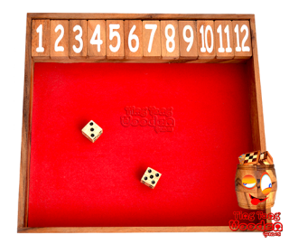 shut the box jumbo jackpot 12 as a wooden clapper board with dice for the whole family monkey pod wood Thailand