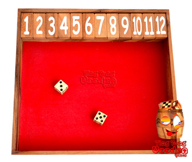 Shut the Box Jumbo Jackpot 12 als Holz Klappenspiel mit Würfel für die ganze Famile Monkey Pod Holz Thailand