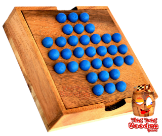 Solitaire mit Kugeln Steckhalma Holzbox aus Monkey Pod Holz wooden game Thailand
