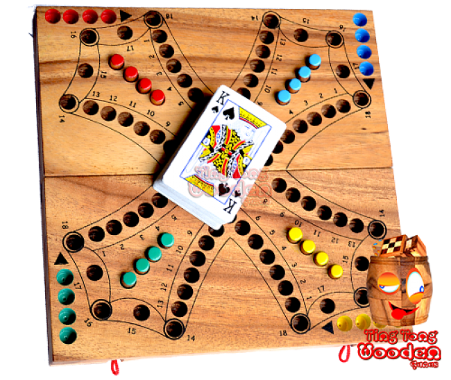 Tock Tock Game Gesellschaftsspiel für 2 Teams oder 4 einzel Spieler. Klapbares Spielbrett aus monkey pod wood Thailand