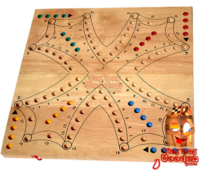 Tock Tock als großes Spielbrett aus Monkey Pod Holz für 4 Spieler oder 2 Teams Thai wooden games