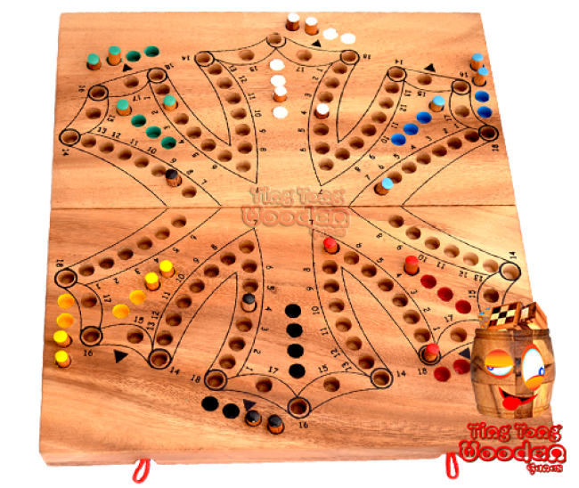 Tock Tock Dog Game the tournament enabled wooden Tock Tock Dog board game in the 6 player variant for 3 teams thai wooden games