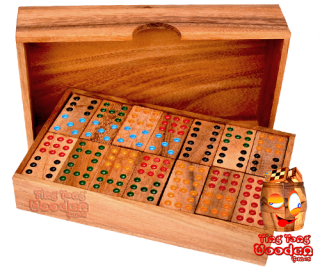 Domino 9 large Box with 56 Dominosteinen in design Monkey Pod wooden box games Thailand