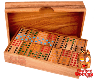 Domino 9 large Box with 56 Dominosteinen in edler Samanea Holzbox wooden games Thailand