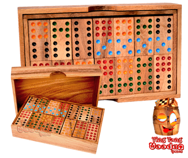 Domino 9 large box with 56 wooden dominoes monkey pod wooden games Thailand