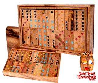 Domino Box 6 Dominospiel mit 28 Dominosteinen aus Samanea Holz wooden games Thailand