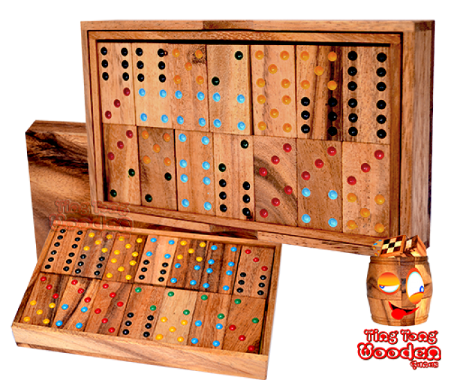 Domino Box 6 Dominospiel mit 28 Dominosteinen aus Samanea Holz wooden games Thailand