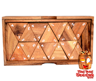 triomino numéro triomino boîte en bois avec des numéros en bois samanea triangle domino jeu en bois Thaïlande