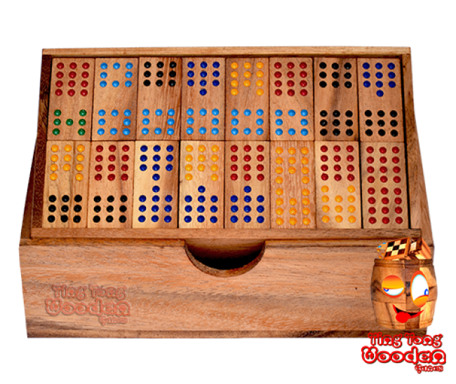 domino 12 family box domino with 96 wooden dominoes monkey pod wooden game Thailand