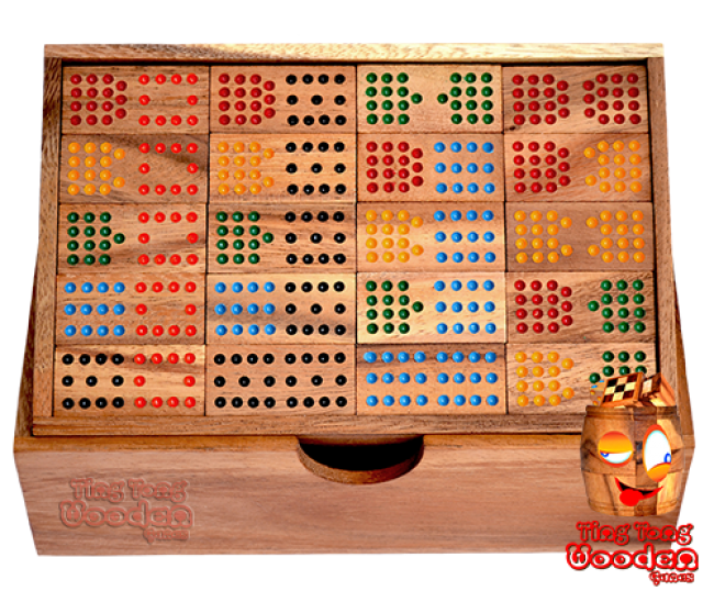 domino 15 wooden box placement game with 136 pieces from monkey pod thai wooden games