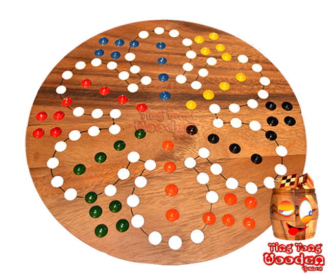 ludjamgo เกมลูกเต๋าโดมิโนเป็นกระดานกลมที่มีลูกบอลสำหรับผู้เล่น 6 คนไม้ลิงโป่งเกมไม้ไทย
