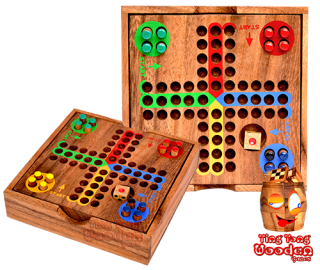 Ludjamgo Box small Six and Run Home Würfelspiel in kleiner Holzbox zum Reisen Monkey Pod Game Thailand