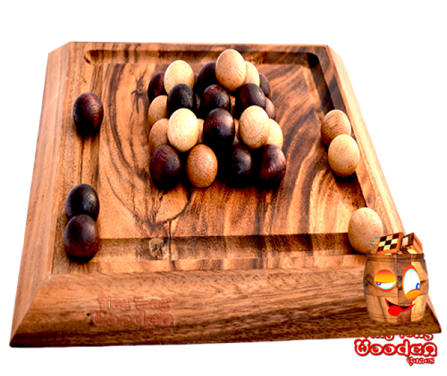Pylos strategy board also known as pharaoh pyramid with 30 wooden balls from monkey pod wooden games thailand