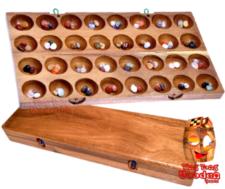 hus large that little stone game bao bao big with 32 troughs and 48 tiles. strategy game from monkey pod wooden games Thailand