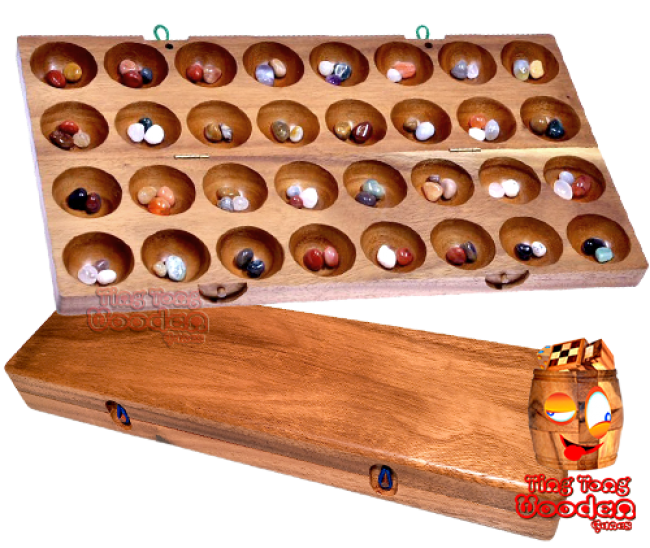 Hus large das Steinchenspiel Bao Bao groß mit 32 Mulden und 48 Spielsteinen Stragiespiel aus Monkey Pod wooden games Thailand