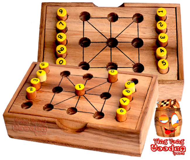 Tic Tac Toe strategy game in wooden box and 9 digits math game monkey pod wooden games Thailand