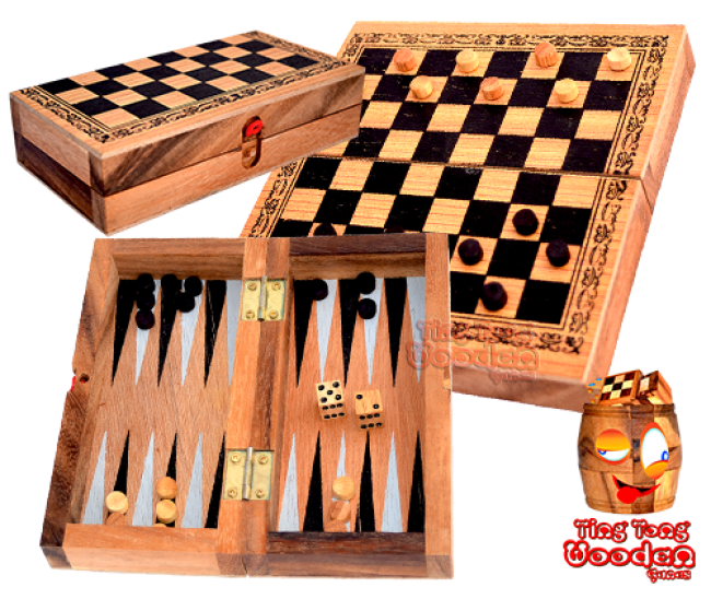 backgammon i warcaby w drewnianym pudełku z małpich tajskich drewnianych gier